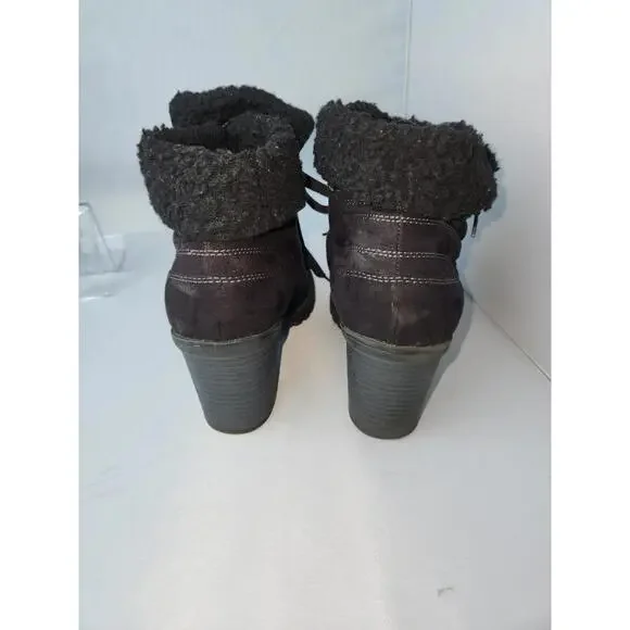 Jellypop Black Combat Ankle Boots Size 9.5M Lug Sole Heeled Sherpa Lined - Picture 6 of 14